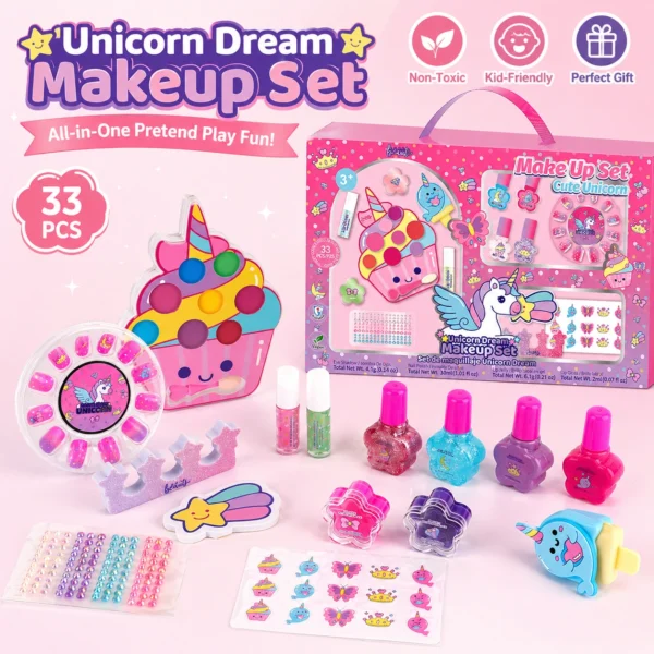 33-Piece Cute Unicorn Makeup Set for Kids